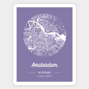 City map in purple: Amsterdam, The Netherlands, with retro vintage flair Magnet